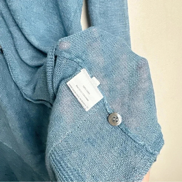 Eileen Fisher Womens Size Small Linen Blue Button Asymmetrical Cardigan - Picture 10 of 13